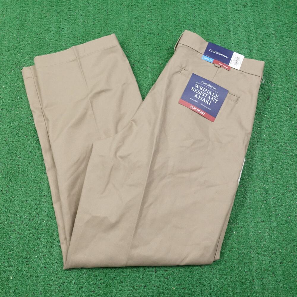 NWT CROFT & BARROW FLAT FRONT CLASSIC FIT KHAKI CHINO PANTS MENS 32X30 NEW!